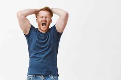 Distressed Redhead Man Yelling with Eyes Closed – Free Stock Photo, Download for Free