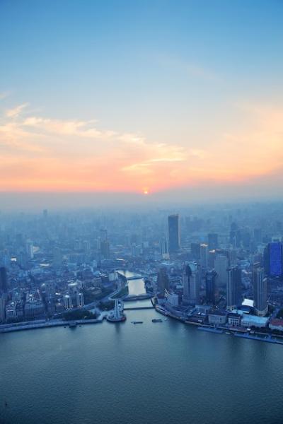 Stunning Shanghai Aerial View of Urban Architecture at Sunset – Free Download