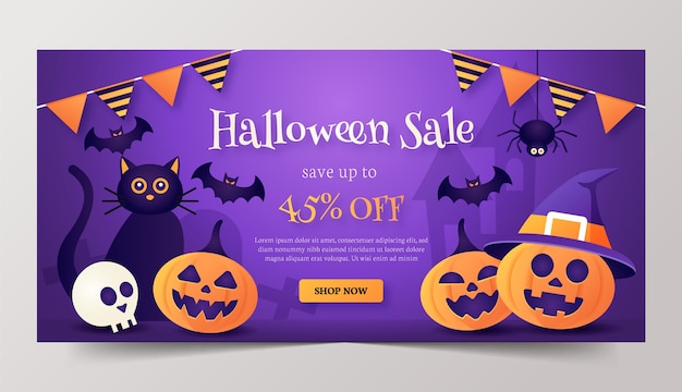 Gradient Halloween Horizontal Sale Banner Template – Free Download