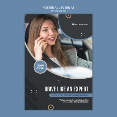 Vertical Poster Template Featuring a Female Driver in a Car – Free Download