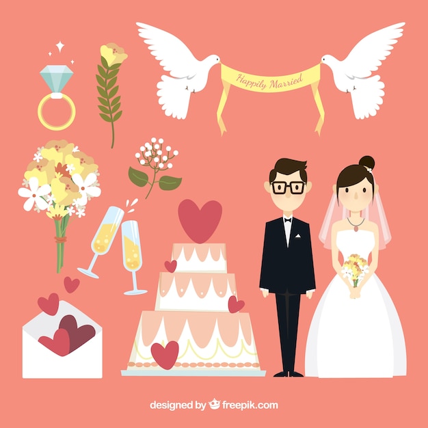 Happy Newlyweds Surrounded by Decorative Items – Free to Download