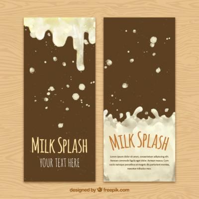 Watercolor Milk Splash Banners on Brown Background – Free Stock Photo Download