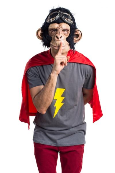 Superhero Monkey Man Making Silence Gesture – Free Stock Photo for Download