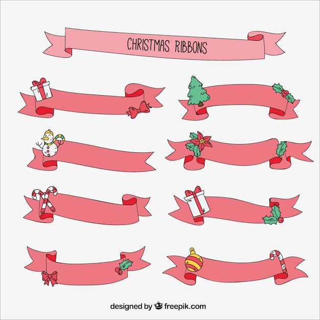 Hand Drawn Christmas Red Ribbons – Free Download