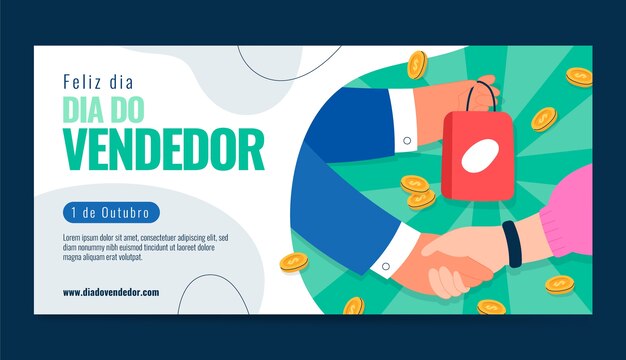 Flat Horizontal Banner Template for Dia do Vendedor – Free Download