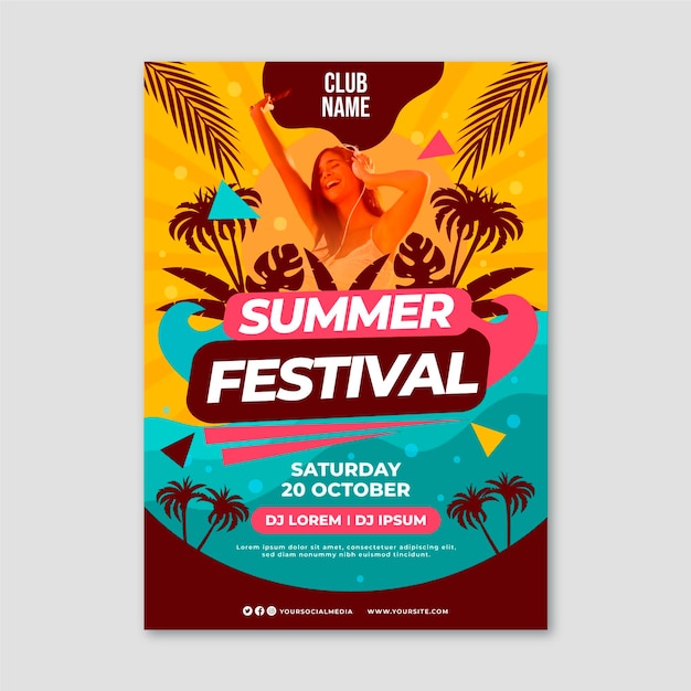 Vertical Poster Template for Flat Summer Party – Free Download