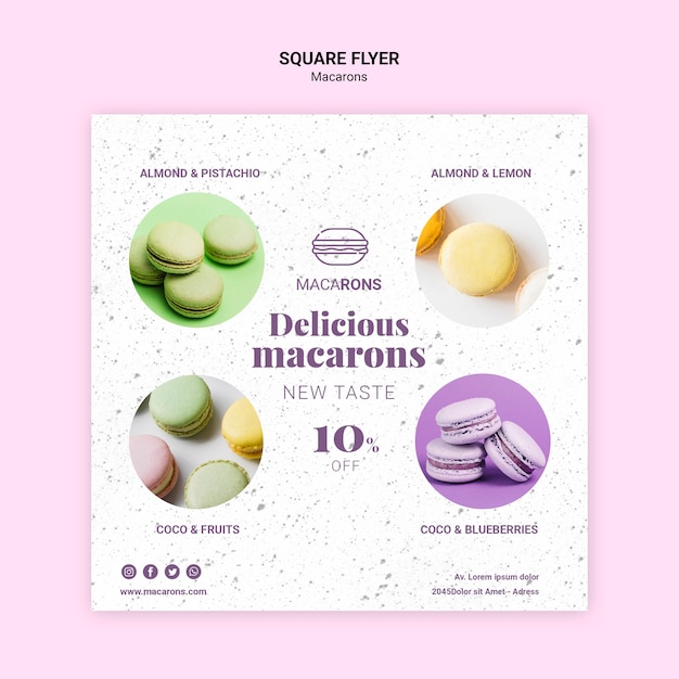 Delicious Macarons Square Flyer Template – Free to Download