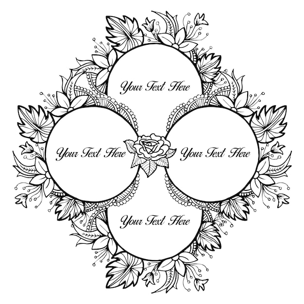 Beautiful Hand Drawn Black and White Floral Frame – Free Download