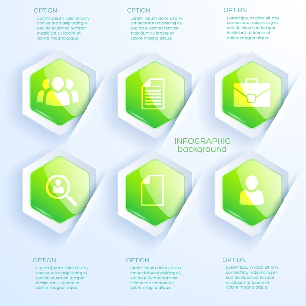 Business Infographic Abstract Concept Featuring Text Icons and Six Glossy Green Hexagons – Free Download