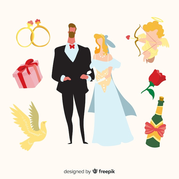 Hand Drawn Wedding Couple with Elements – Free Download, Free Stock Photo