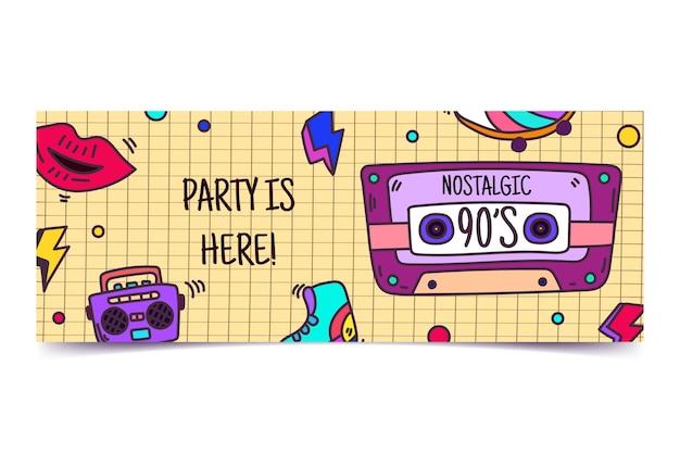 Hand Drawn Flat Nostalgic 90’s Social Media Cover Template – Free Download