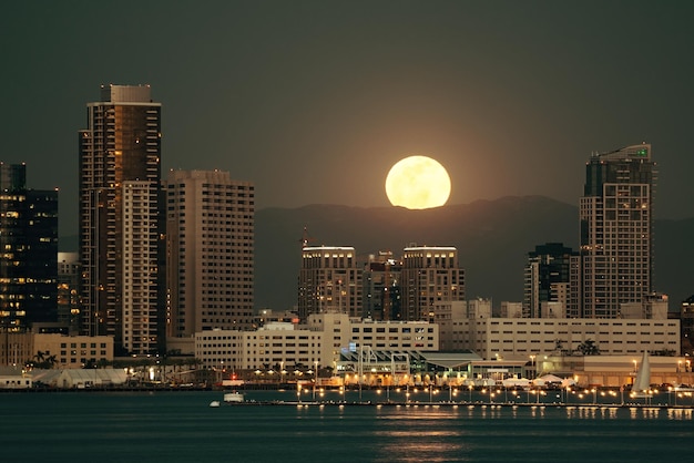 San Diego Downtown Skyline at Night with Full Moon – Free Download