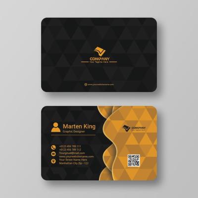 Elegant Black and Gold Geometric Business Card Template with Triangle Pattern – Free Download