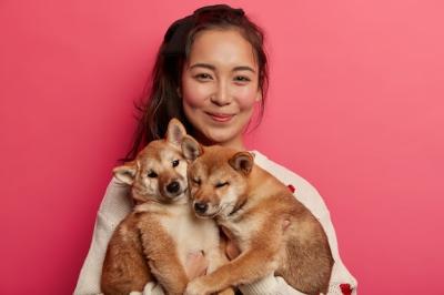 Asian Woman Enjoys Quality Time with Pedigree Dogs – Free Stock Photo Download