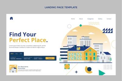 Flat Abstract Geometric Real Estate Landing Page – Free to Download