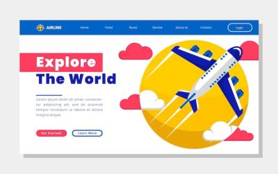 Flat Design Airline Company Landing Page – Free Download