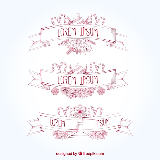 Hand-Drawn Christmas Ribbons Vector Template – Free Download