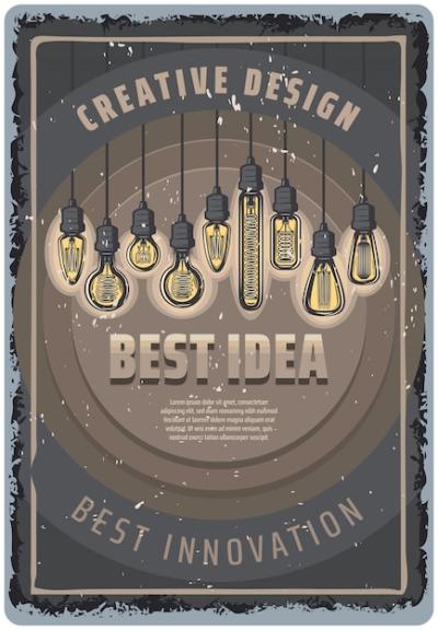 Vintage Colored Light Bulbs Poster with Inscriptions and Unique Hanging Fluorescent Designs – Free Download