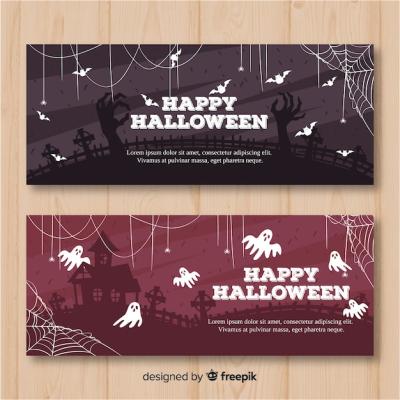 Terrific Halloween Banners in Flat Design – Free Download