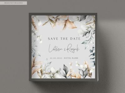 Elegant Wedding Invitation Card with Bohemian Leaves Watercolor – Free Download