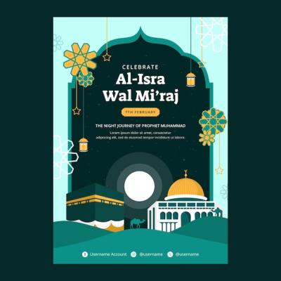 Flat Vertical Poster Template for Isra Miraj – Free Download