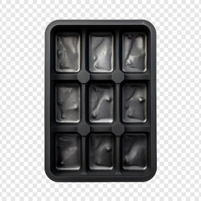 Isolated Black Silicone Ice Cube Tray on Transparent Background – Free Download