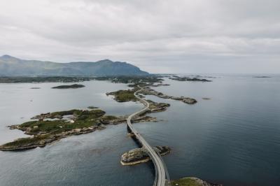 Distant Shot of a Long Overpass Road over Tranquil Waters with Small Islands – Free Download