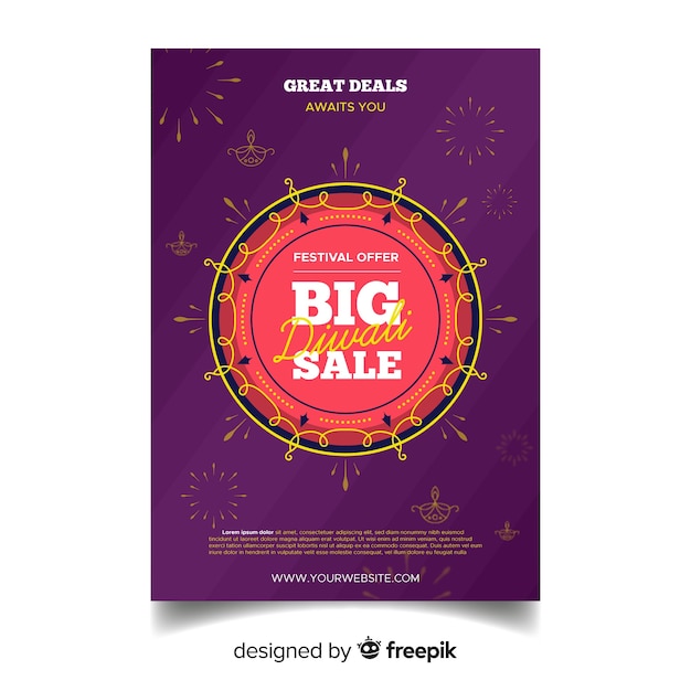 Colorful Diwali Sale Flyer Template with Flat Design – Free Download