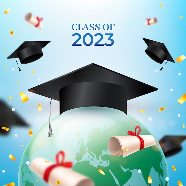 Realistic Illustration for Class of 2023 Graduation – Free Download