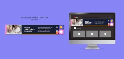 Flat Design Education Concept YouTube Banner – Free Download