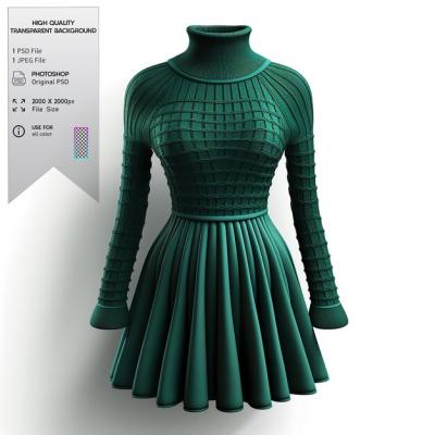 A Forest Green Sweater Dress with Ribbed Detailing and Belt – Free Download