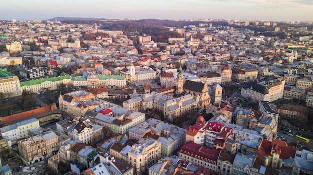 Top View of Lviv Old Town and City Hall – Free Stock Photo Download