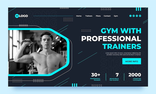 Flat Design Gym Training Landing Page – Free Download