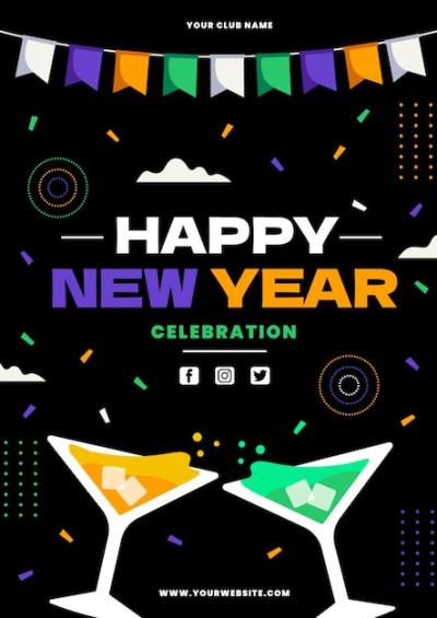 Hand Drawn Flat New Year Vertical Poster Template – Free Download