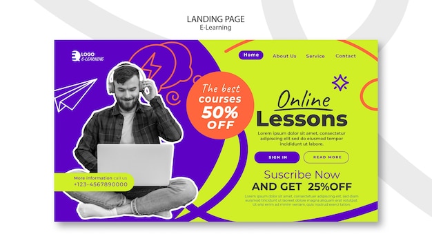 Flat Design E-Learning Landing Page – Free Download