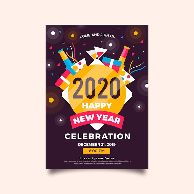 New Year 2020 Party Poster Template in Flat Design – Free Download