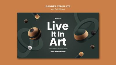 Geometric Shapes Banner Template for Art Exhibition – Free Download