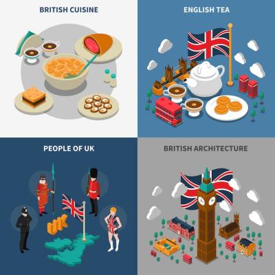 Great Britain Touristic Isometric 2×2 Icons Set – Free Download Stock Photos