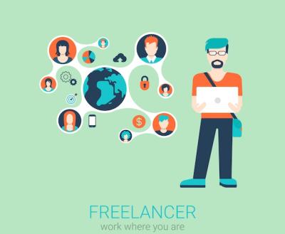 Freelance Work Infographic Concept: Stylish Young Freelancer with Laptop – Free Download