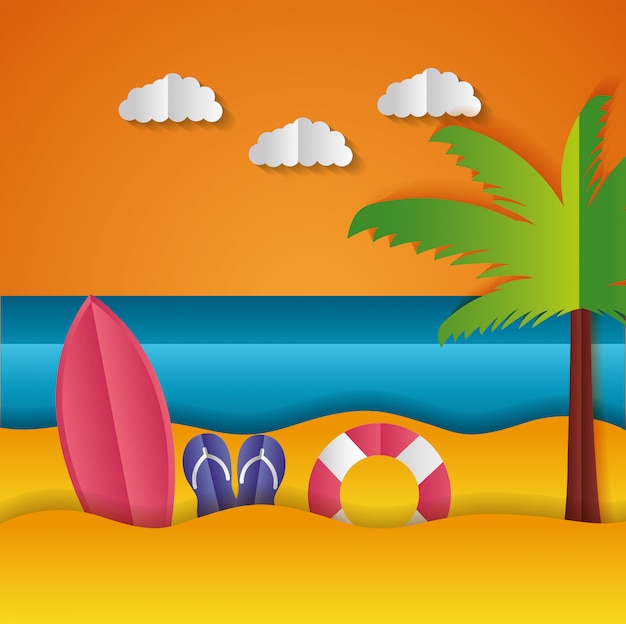 Beautiful Paper Origami Beach Landscape – Free Download