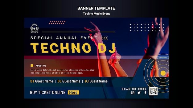 Techno Music Night Party Horizontal Banner – Free Download