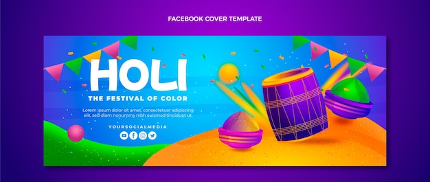 Gradient Holi Social Media Cover Template – Free Download