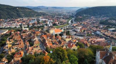 Aerial Drone View of the Historic Centre of Sighisoara, Romania – Free Stock Photo for Download