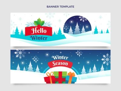 Gradient Winter Horizontal Banners Set – Free Download