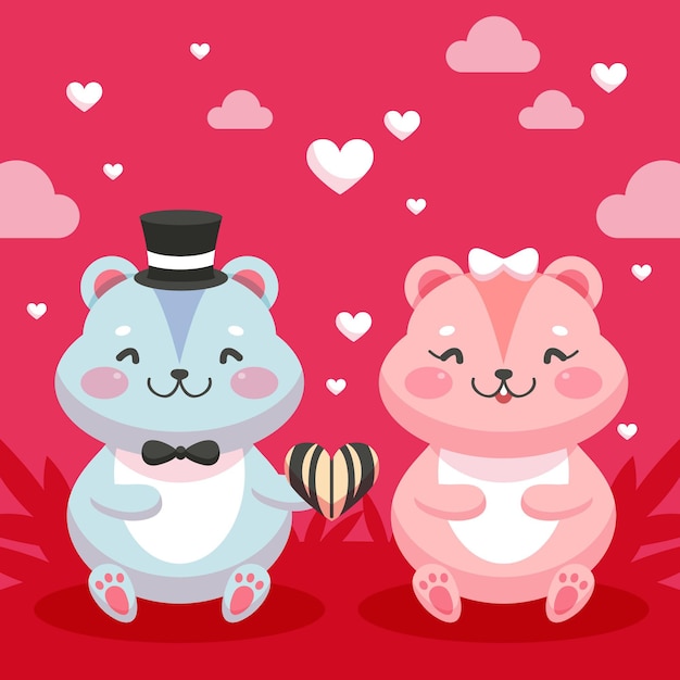 Adorable Flat Valentine’s Day Animal Couple – Free Download