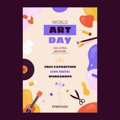 Flat World Art Day Vertical Poster Template – Free Download