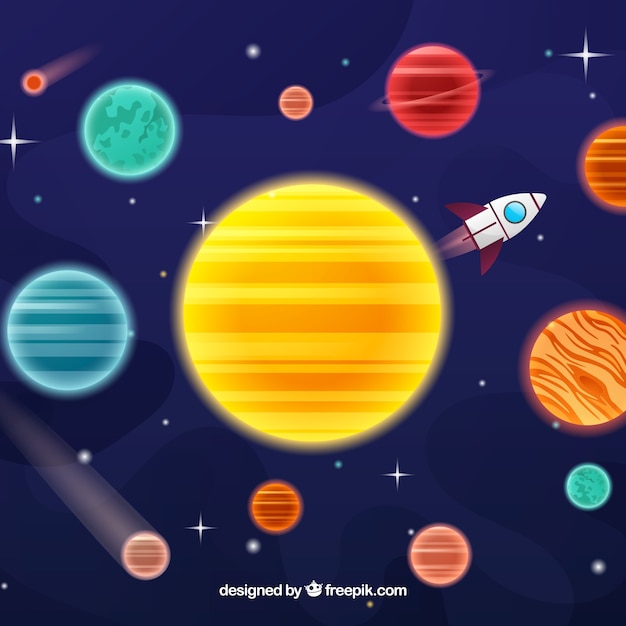 Background of Sun with Planets and Rocket – Free Stock Photo for Download