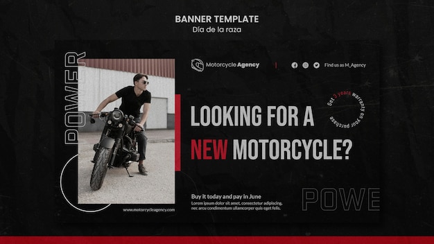 Banner Template for Motorcycle Agency Featuring Male Rider – Free Download