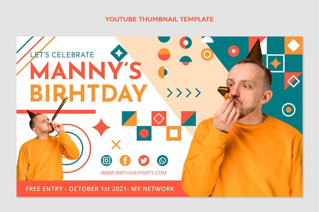 Flat Design Mosaic Birthday YouTube Thumbnail – Free Download