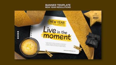 Horizontal Banner Template for Festive New Year Goals – Free to Download